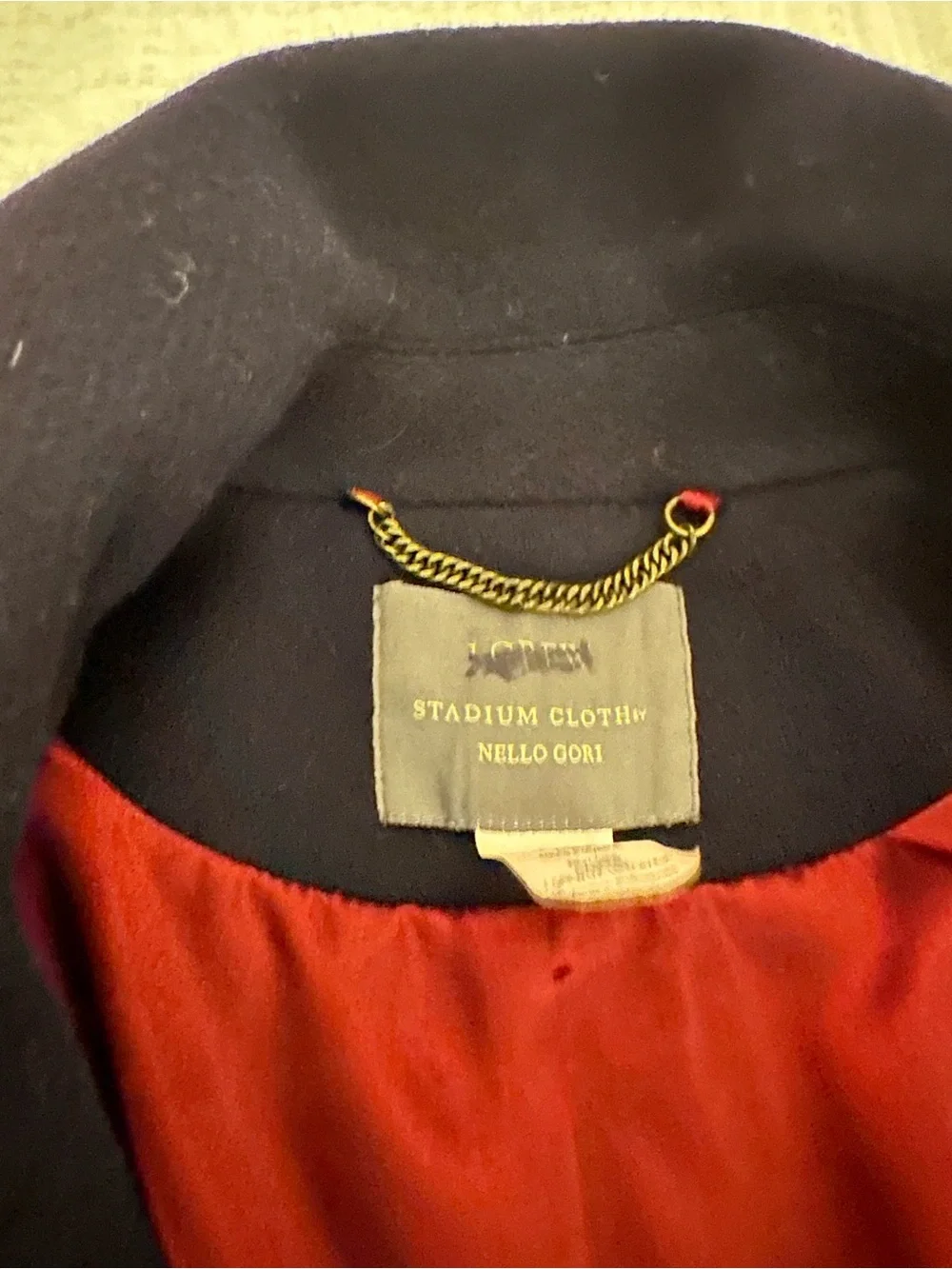 J. Crew Navy Stadium Fabric Peacoat with Red Lining and Gold Buttons